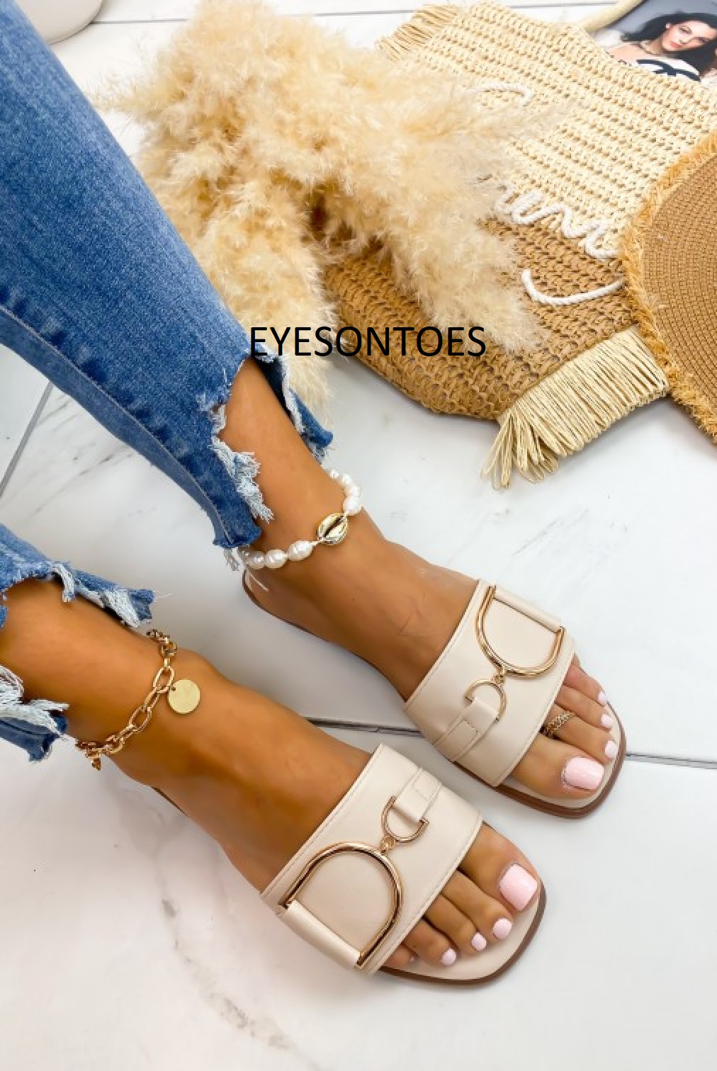 WOMENS LADIES SLIP ON MULES STUDS DIAMANTE SLIDES SLIPPERS SUMMER SANDALS SIZE E - Foto 7